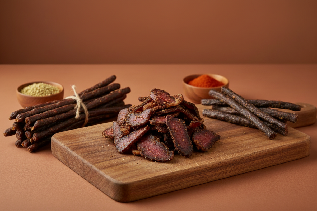 Banner featuring Traditional Biltong, Droewors, and Stokkies